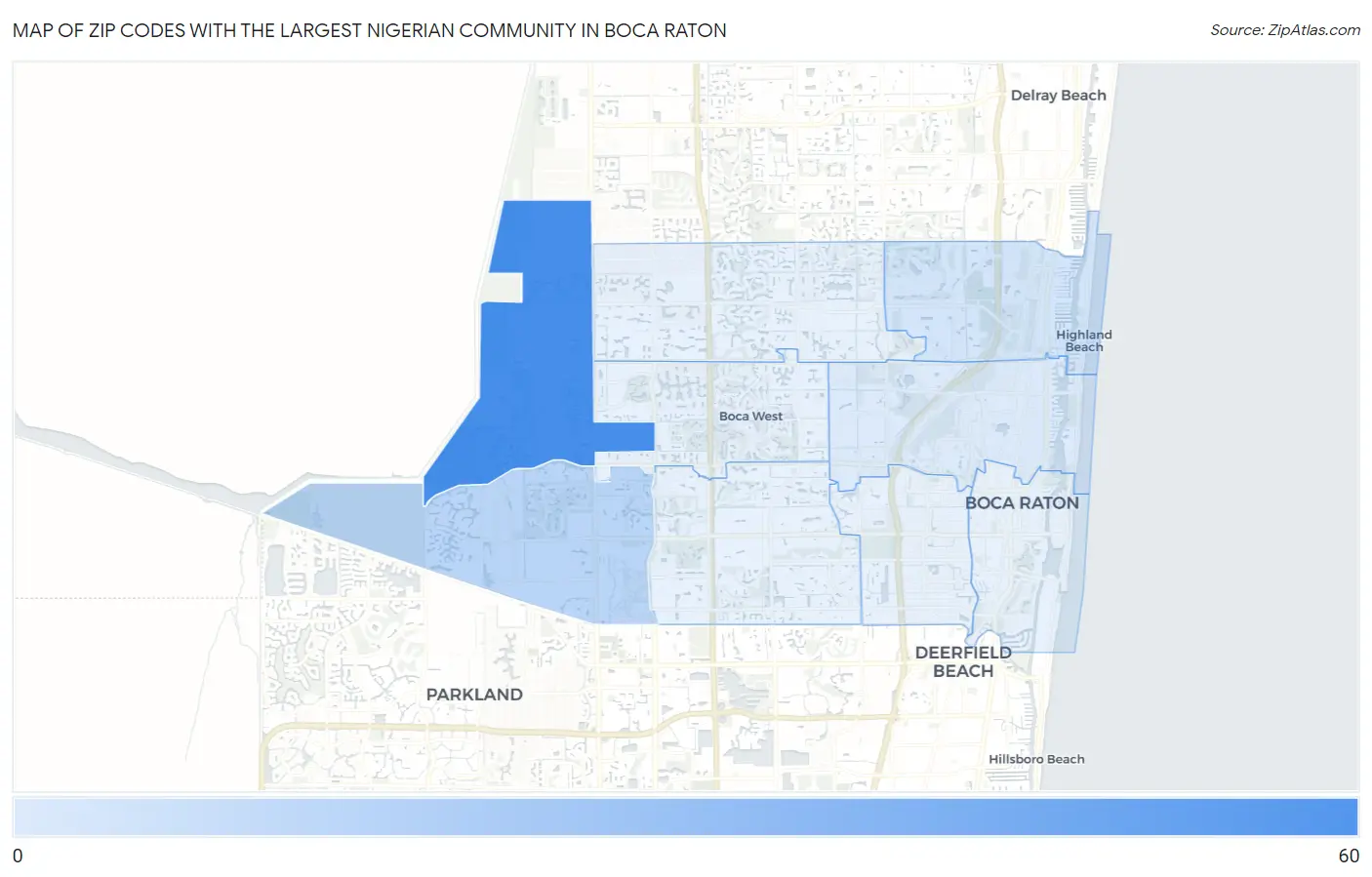 Zip Codes with the Largest Nigerian Community in Boca Raton Map