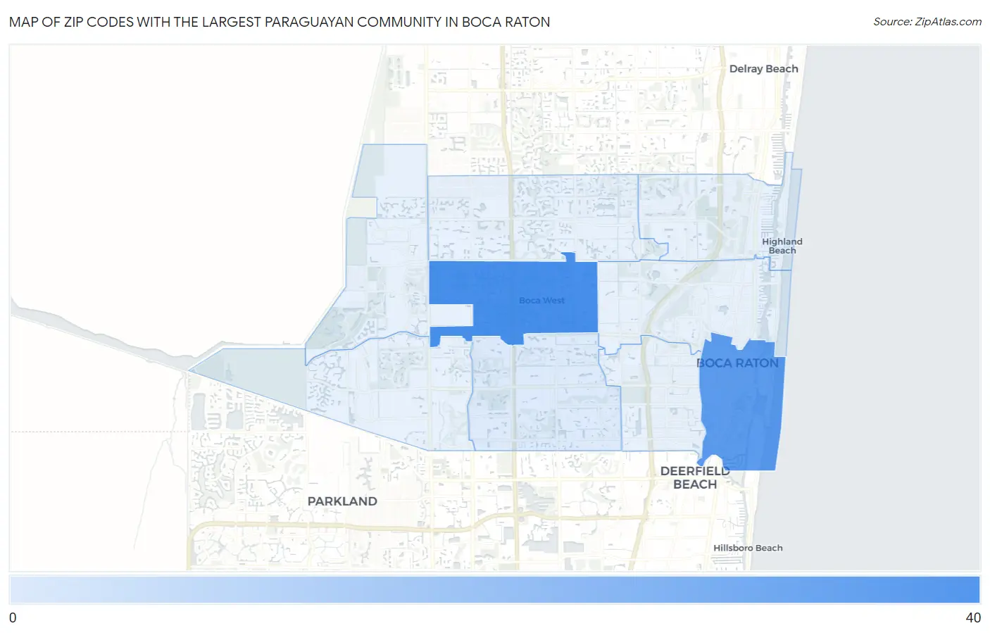Zip Codes with the Largest Paraguayan Community in Boca Raton Map