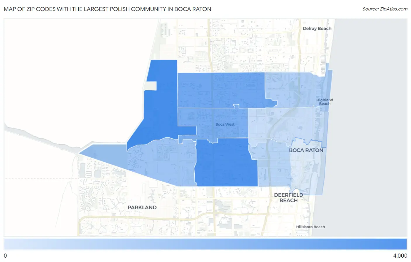 Zip Codes with the Largest Polish Community in Boca Raton Map