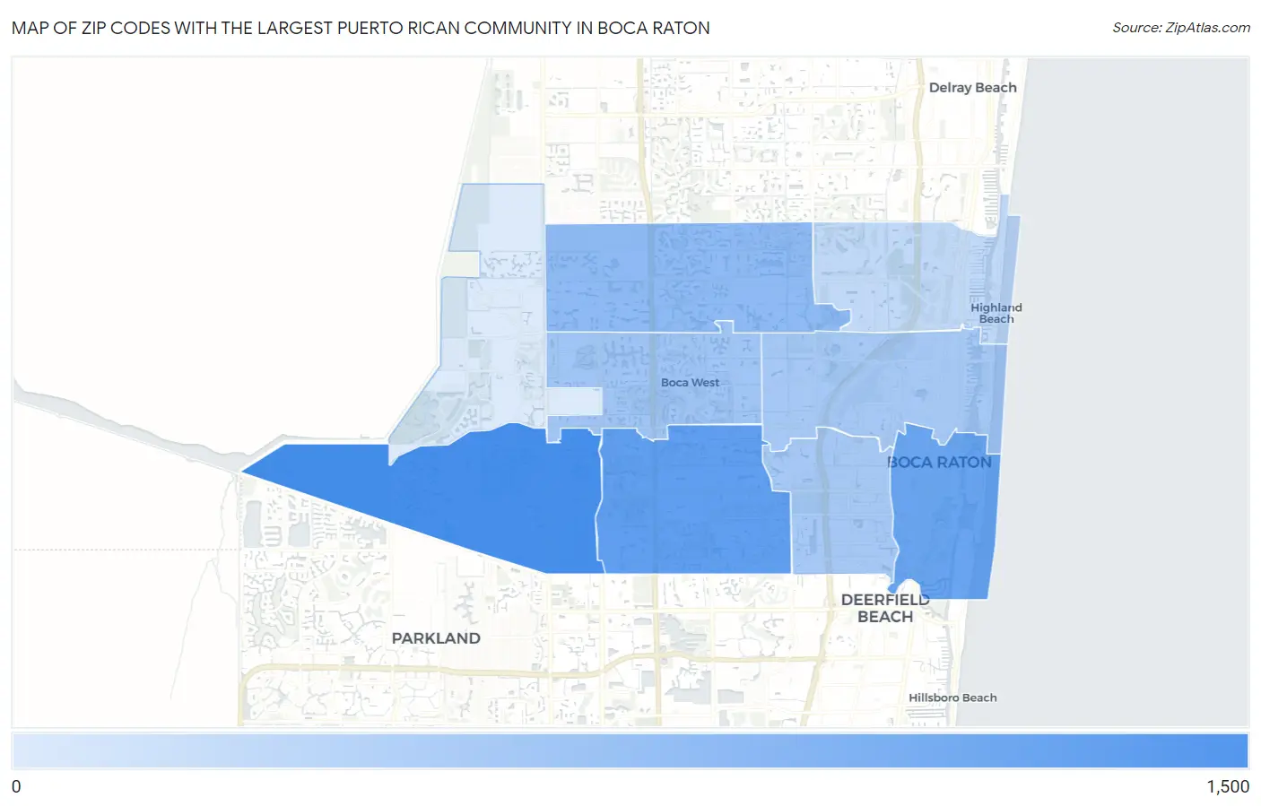 Zip Codes with the Largest Puerto Rican Community in Boca Raton Map