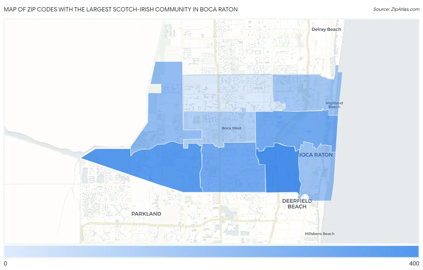 Zip Codes with the Largest Scotch-Irish Community in Boca Raton Map