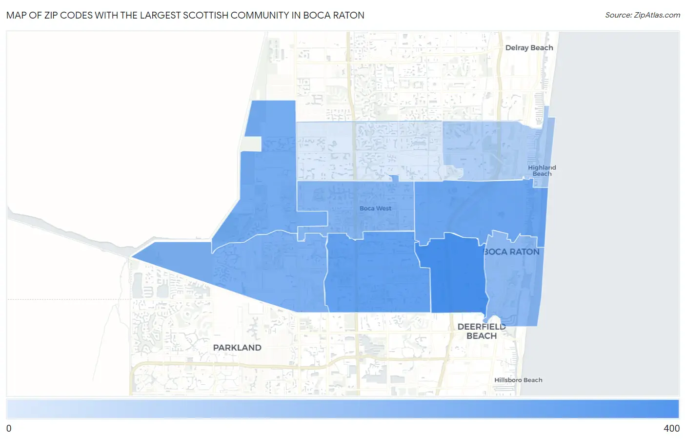 Zip Codes with the Largest Scottish Community in Boca Raton Map