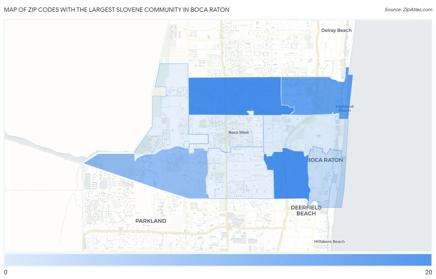 Zip Codes with the Largest Slovene Community in Boca Raton Map