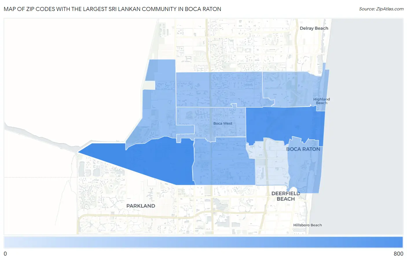 Zip Codes with the Largest Sri Lankan Community in Boca Raton Map