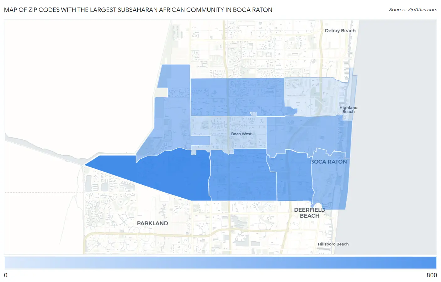 Zip Codes with the Largest Subsaharan African Community in Boca Raton Map