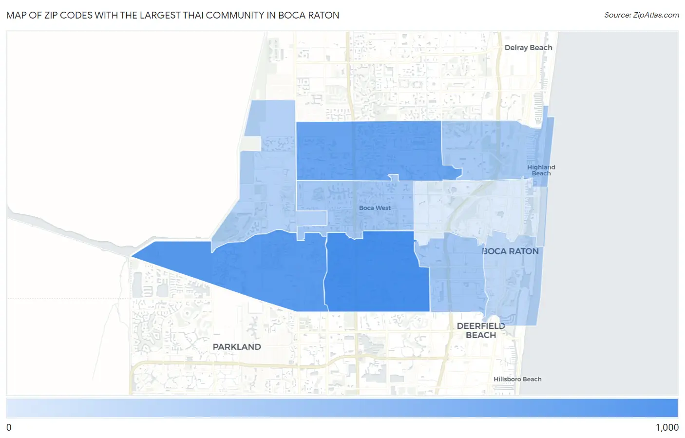Zip Codes with the Largest Thai Community in Boca Raton Map