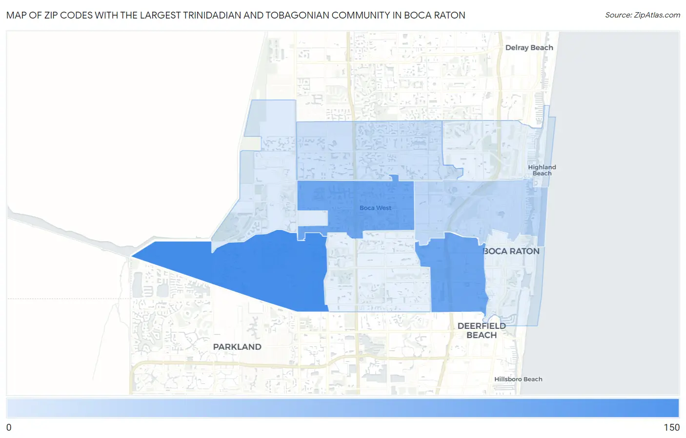 Zip Codes with the Largest Trinidadian and Tobagonian Community in Boca Raton Map