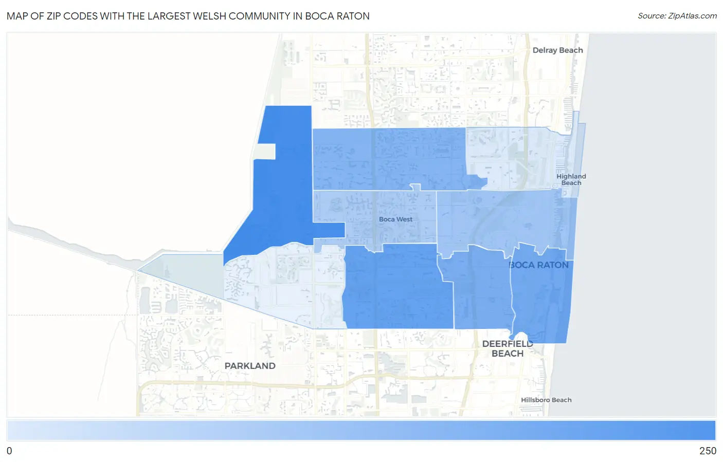 Zip Codes with the Largest Welsh Community in Boca Raton Map