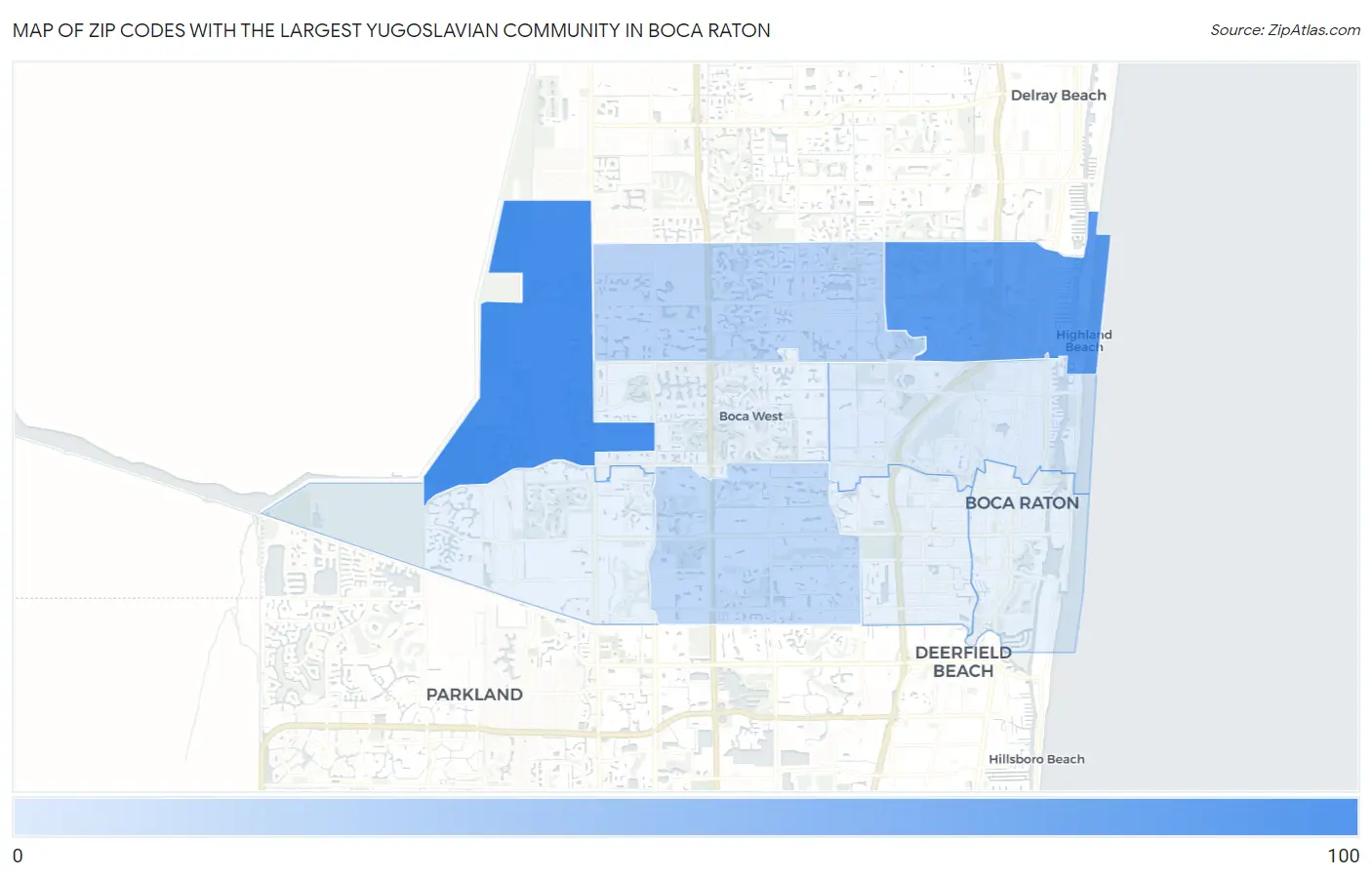 Zip Codes with the Largest Yugoslavian Community in Boca Raton Map