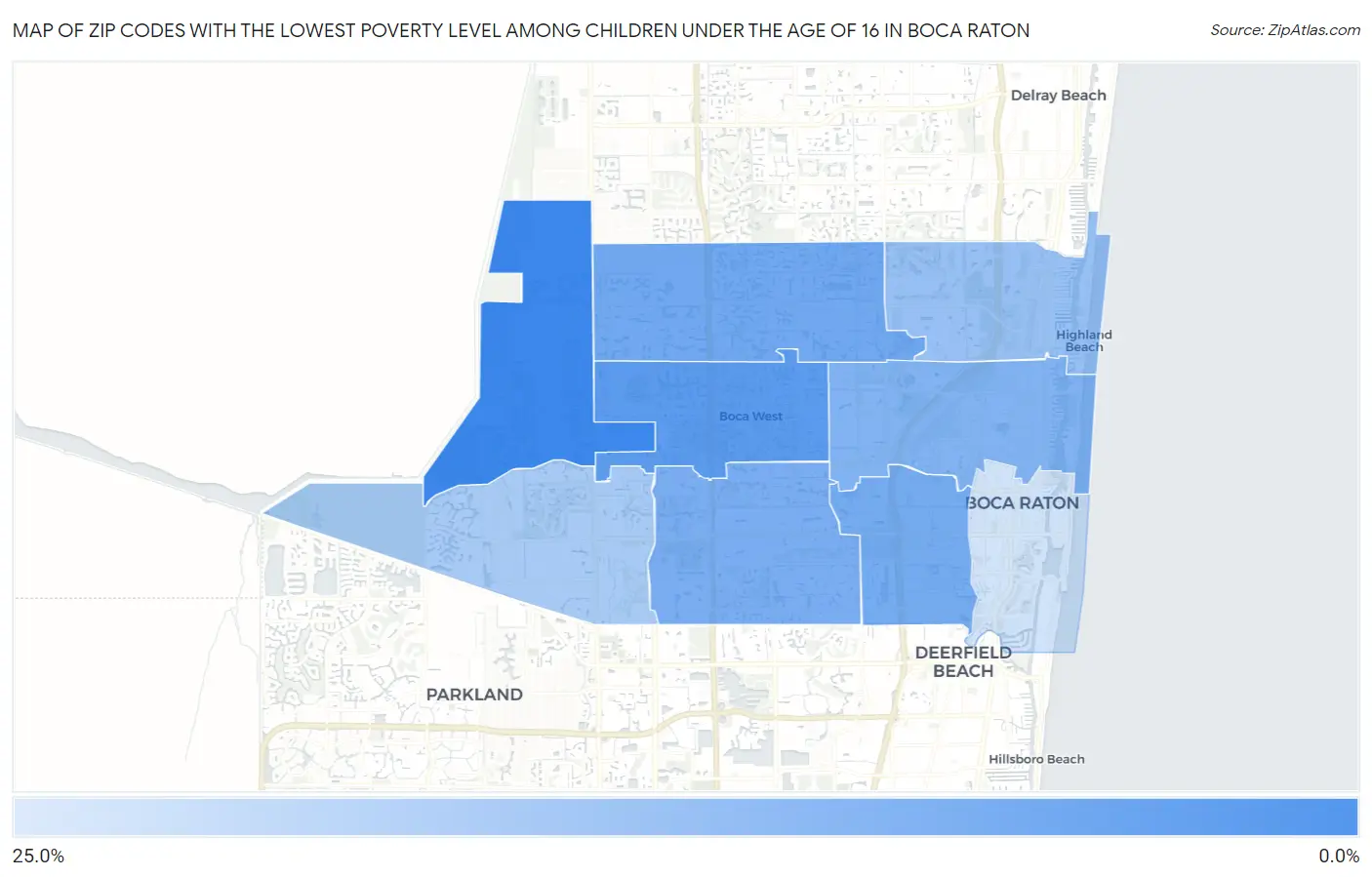 Zip Codes with the Lowest Poverty Level Among Children Under the Age of 16 in Boca Raton Map