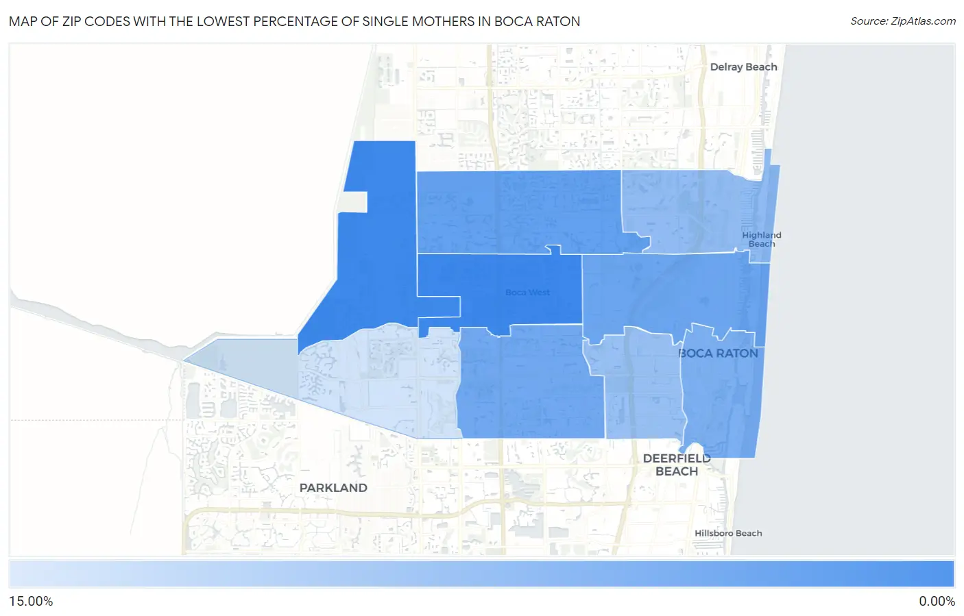 Zip Codes with the Lowest Percentage of Single Mothers in Boca Raton Map