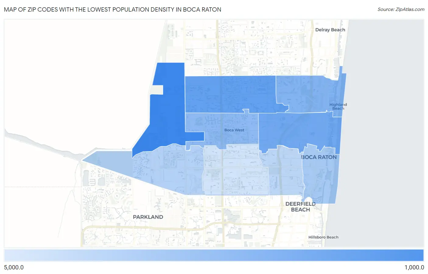 Zip Codes with the Lowest Population Density in Boca Raton Map