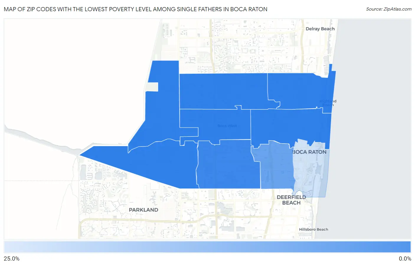 Zip Codes with the Lowest Poverty Level Among Single Fathers in Boca Raton Map
