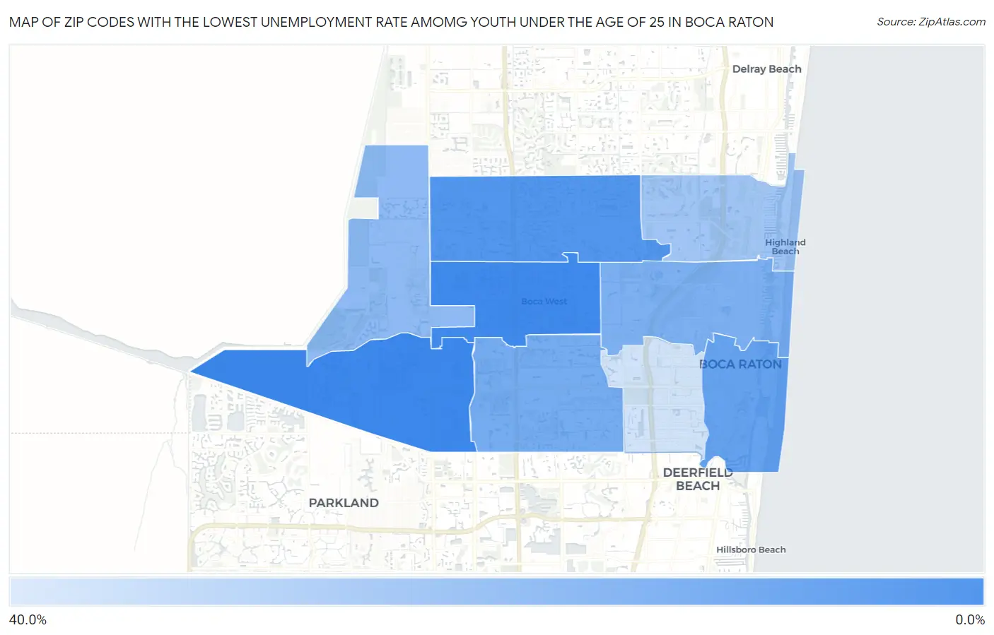 Zip Codes with the Lowest Unemployment Rate Amomg Youth Under the Age of 25 in Boca Raton Map
