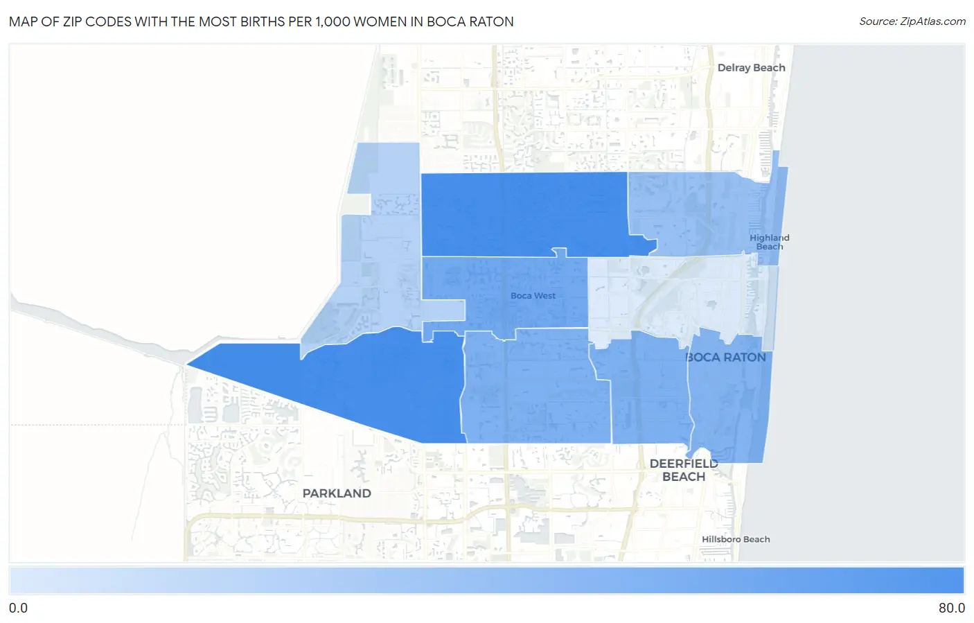 Zip Codes with the Most Births per 1,000 Women in Boca Raton Map