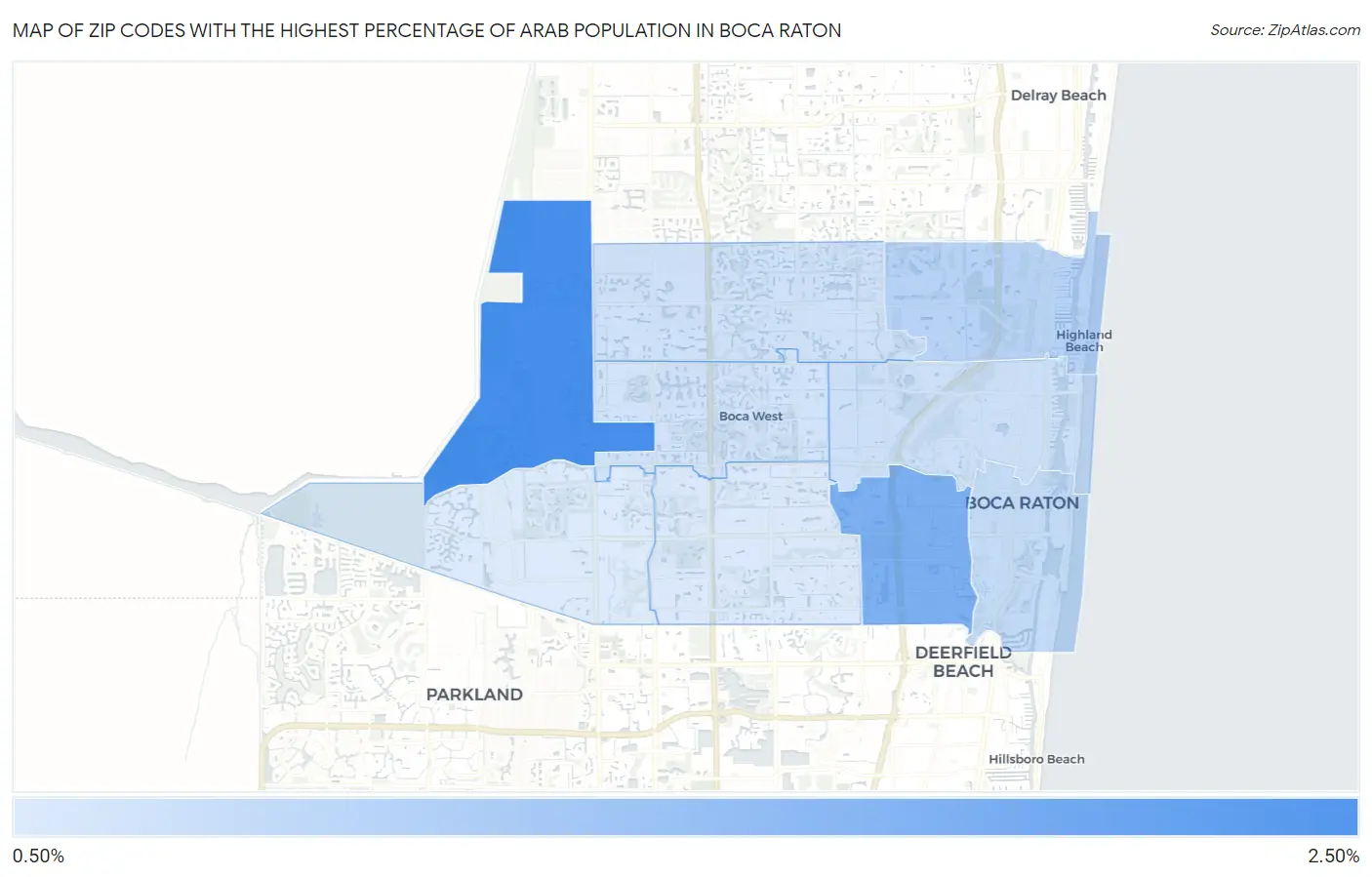 Zip Codes with the Highest Percentage of Arab Population in Boca Raton Map
