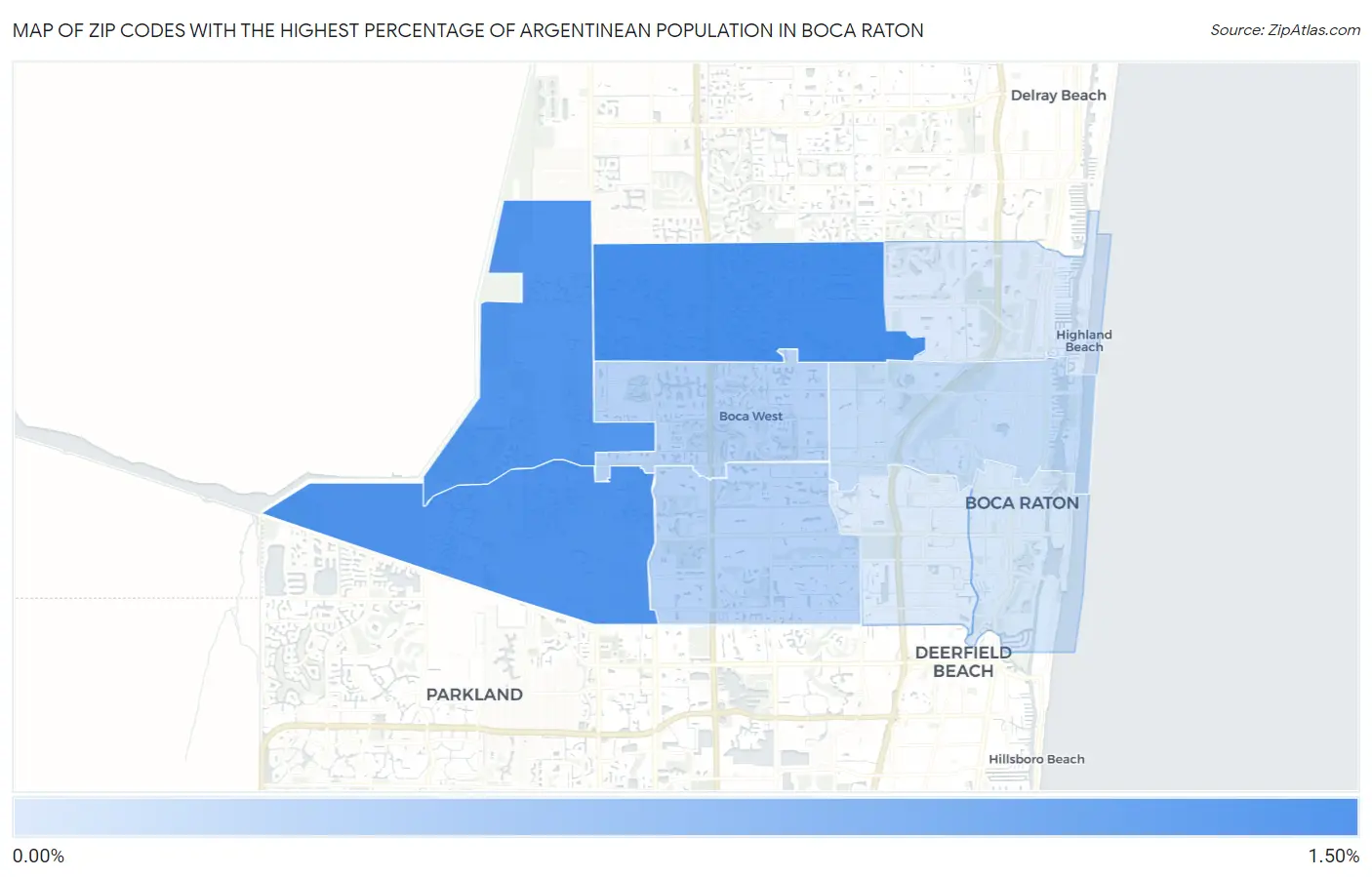 Zip Codes with the Highest Percentage of Argentinean Population in Boca Raton Map