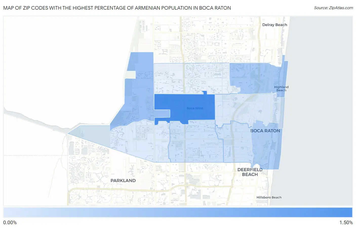 Zip Codes with the Highest Percentage of Armenian Population in Boca Raton Map