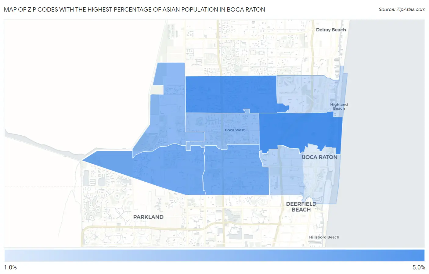 Zip Codes with the Highest Percentage of Asian Population in Boca Raton Map