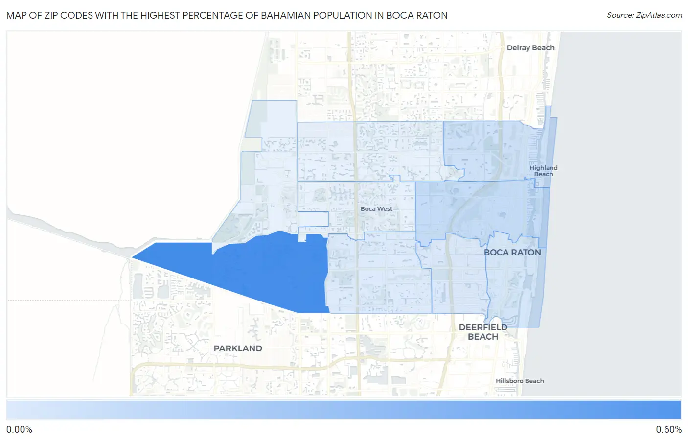 Zip Codes with the Highest Percentage of Bahamian Population in Boca Raton Map