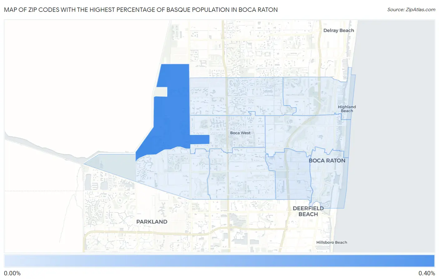 Zip Codes with the Highest Percentage of Basque Population in Boca Raton Map