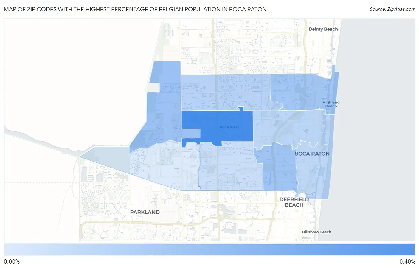 Zip Codes with the Highest Percentage of Belgian Population in Boca Raton Map