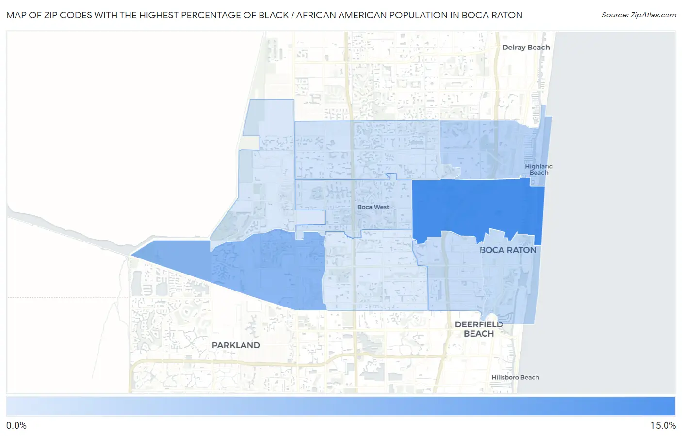 Zip Codes with the Highest Percentage of Black / African American Population in Boca Raton Map