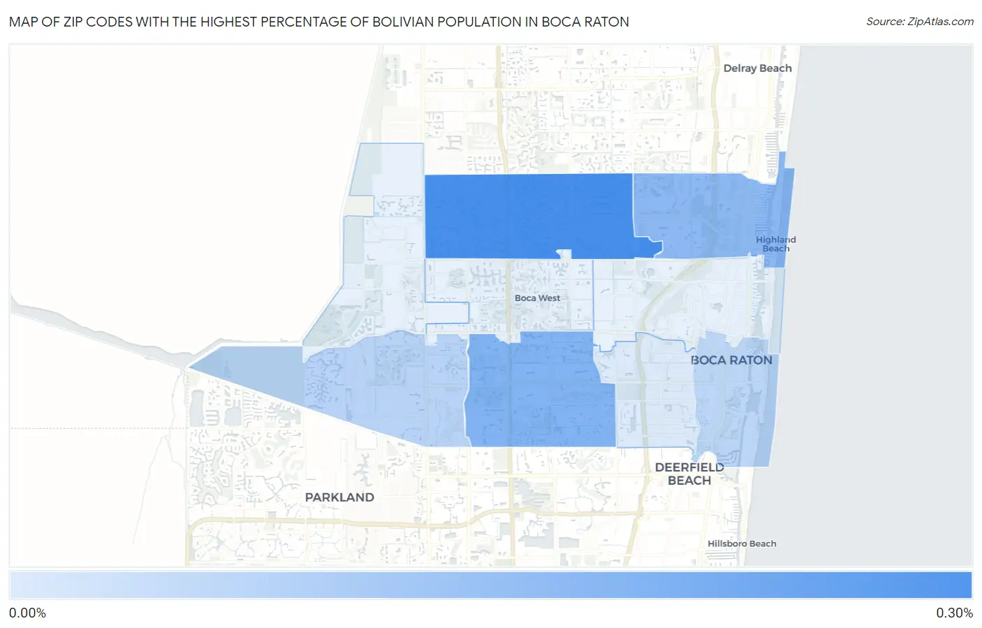Zip Codes with the Highest Percentage of Bolivian Population in Boca Raton Map