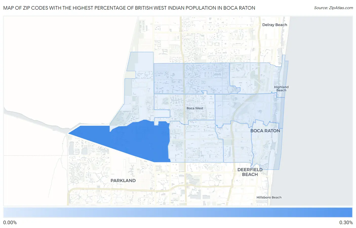 Zip Codes with the Highest Percentage of British West Indian Population in Boca Raton Map