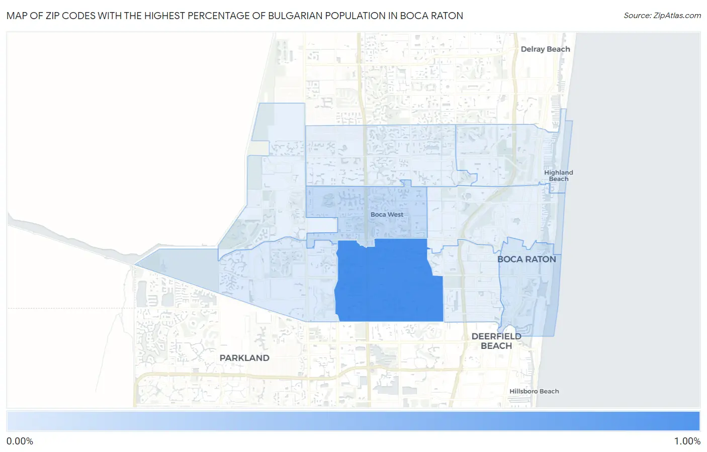 Zip Codes with the Highest Percentage of Bulgarian Population in Boca Raton Map