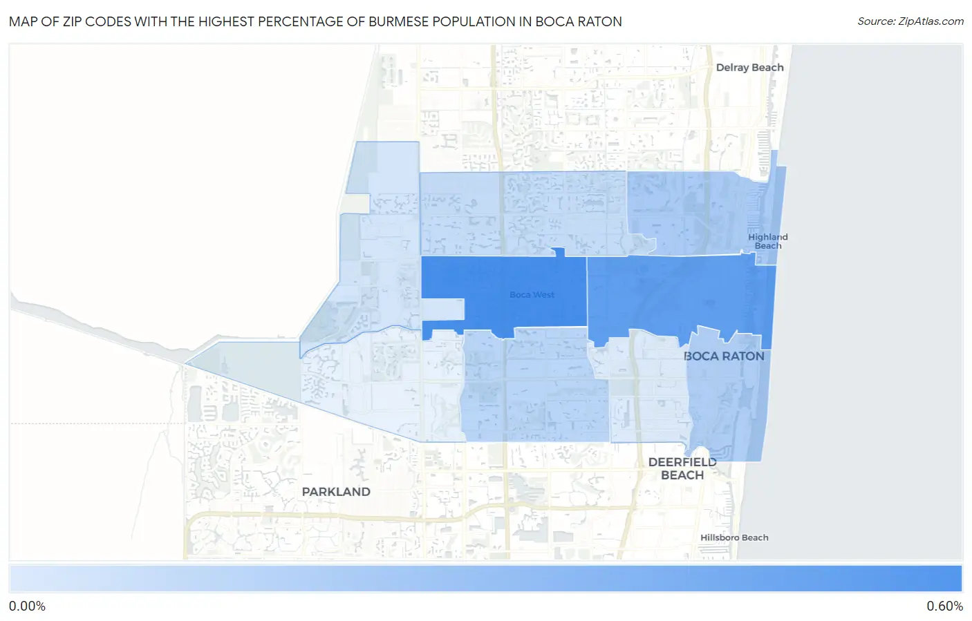 Zip Codes with the Highest Percentage of Burmese Population in Boca Raton Map