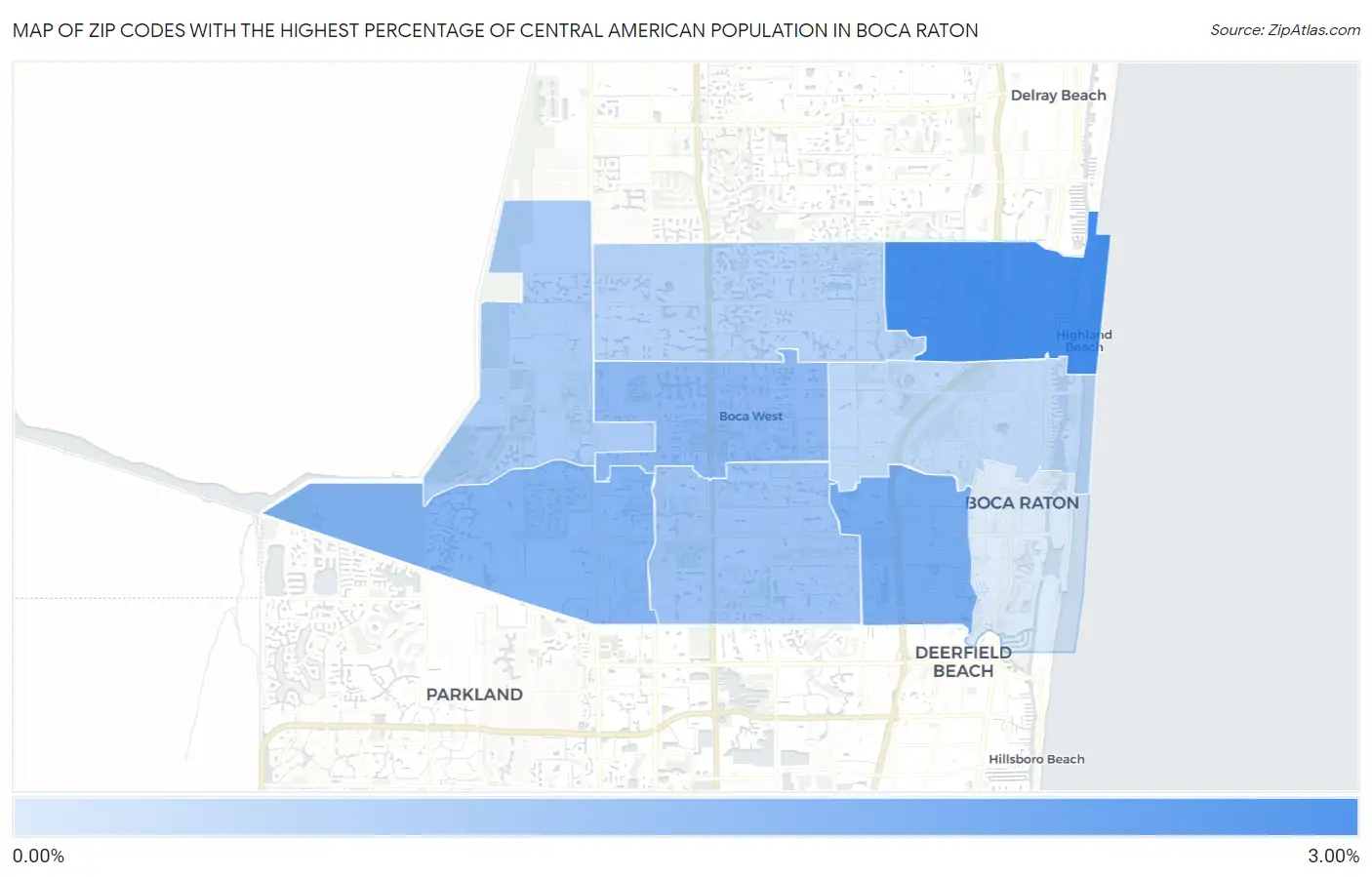 Zip Codes with the Highest Percentage of Central American Population in Boca Raton Map
