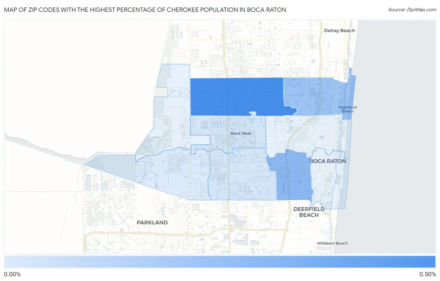 Zip Codes with the Highest Percentage of Cherokee Population in Boca Raton Map