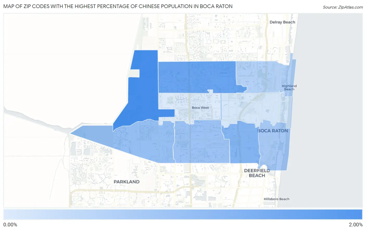 Zip Codes with the Highest Percentage of Chinese Population in Boca Raton Map