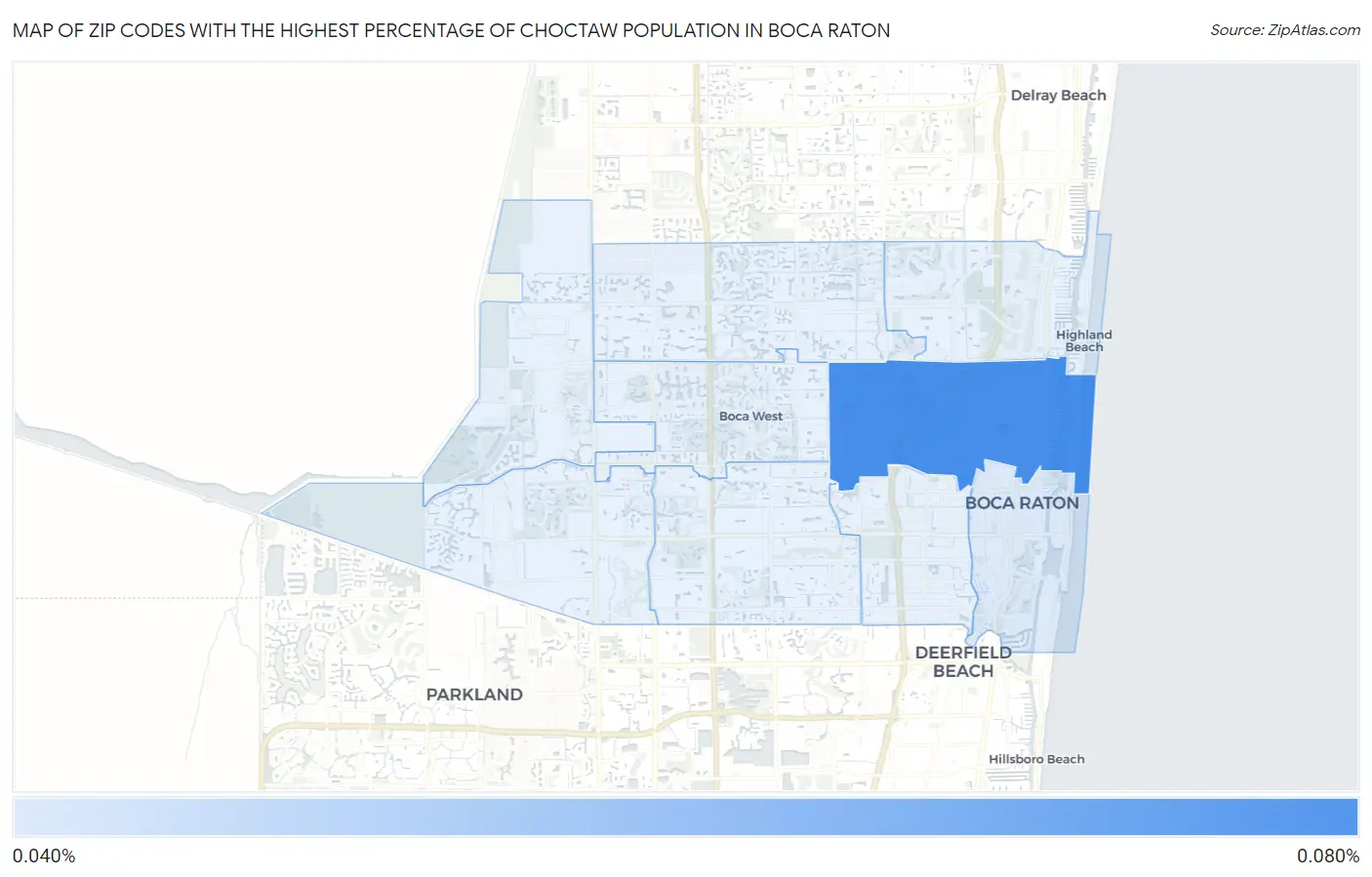 Zip Codes with the Highest Percentage of Choctaw Population in Boca Raton Map