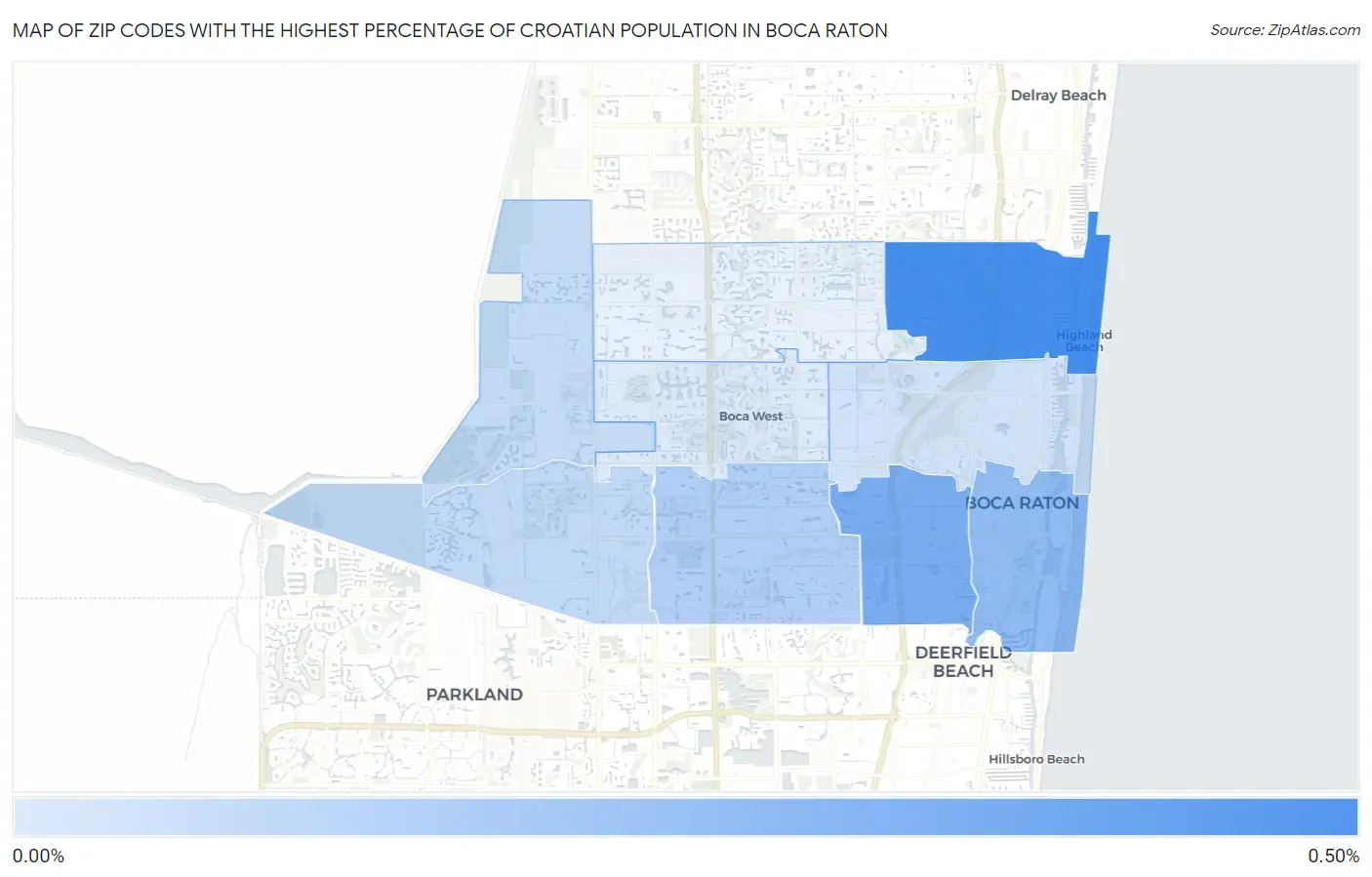 Zip Codes with the Highest Percentage of Croatian Population in Boca Raton Map