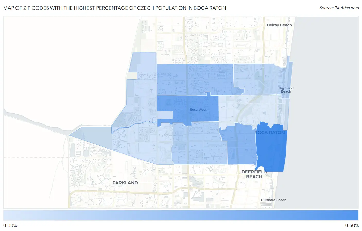 Zip Codes with the Highest Percentage of Czech Population in Boca Raton Map