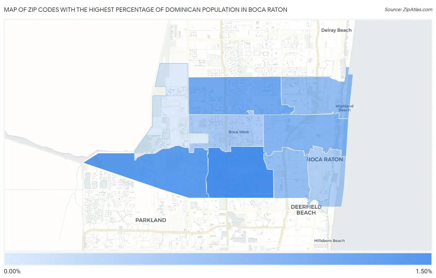 Zip Codes with the Highest Percentage of Dominican Population in Boca Raton Map