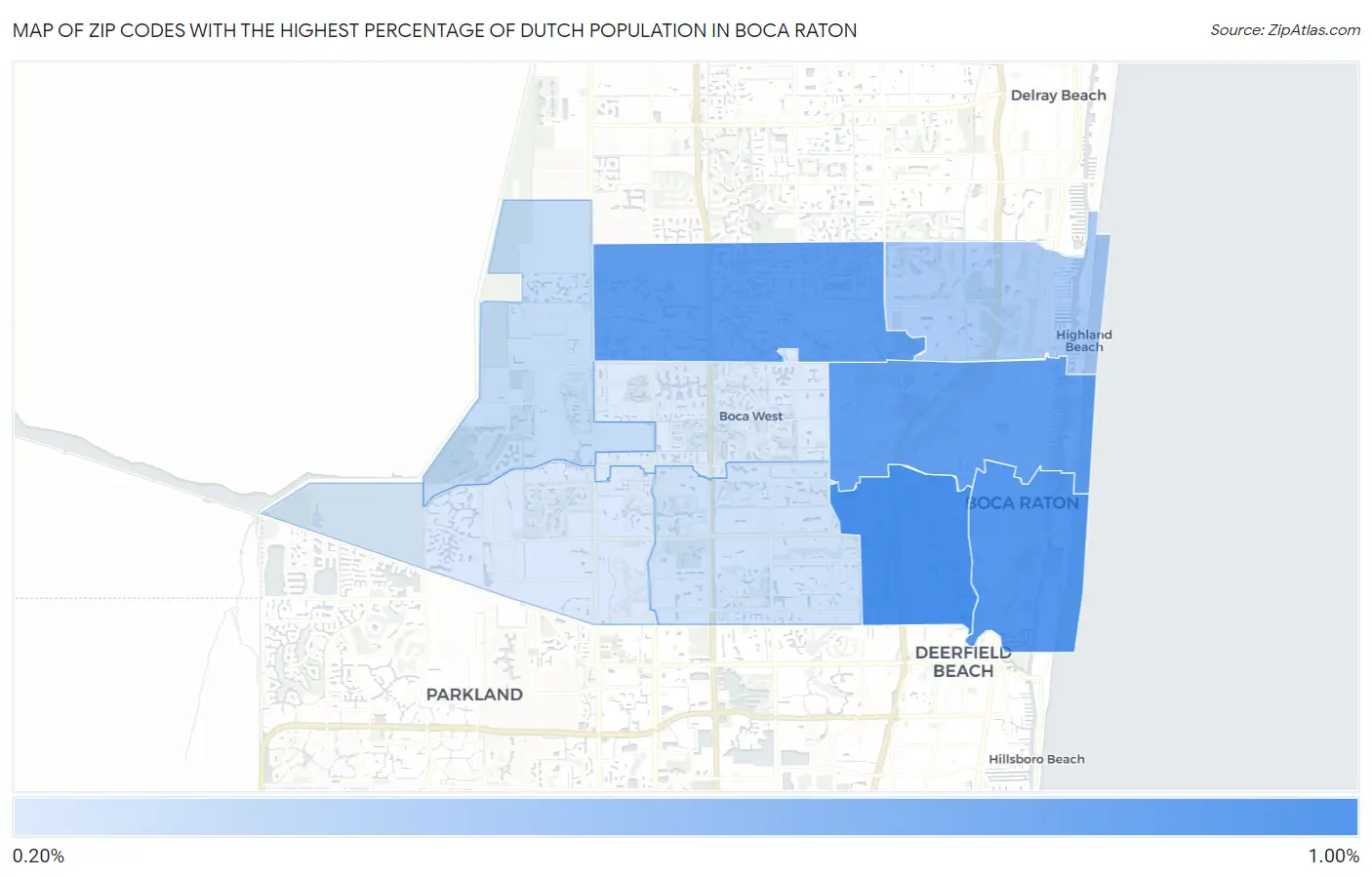 Zip Codes with the Highest Percentage of Dutch Population in Boca Raton Map