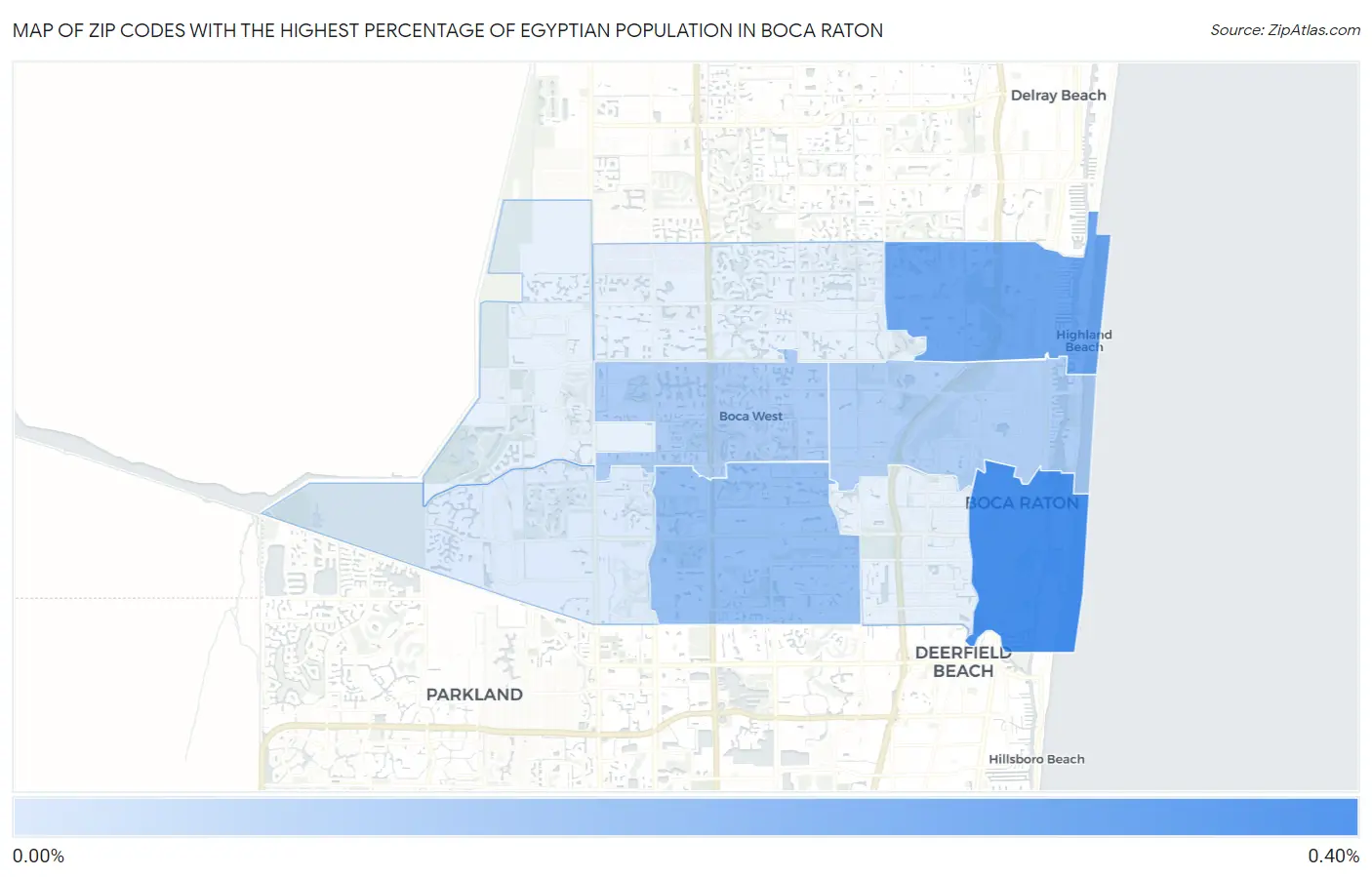 Zip Codes with the Highest Percentage of Egyptian Population in Boca Raton Map