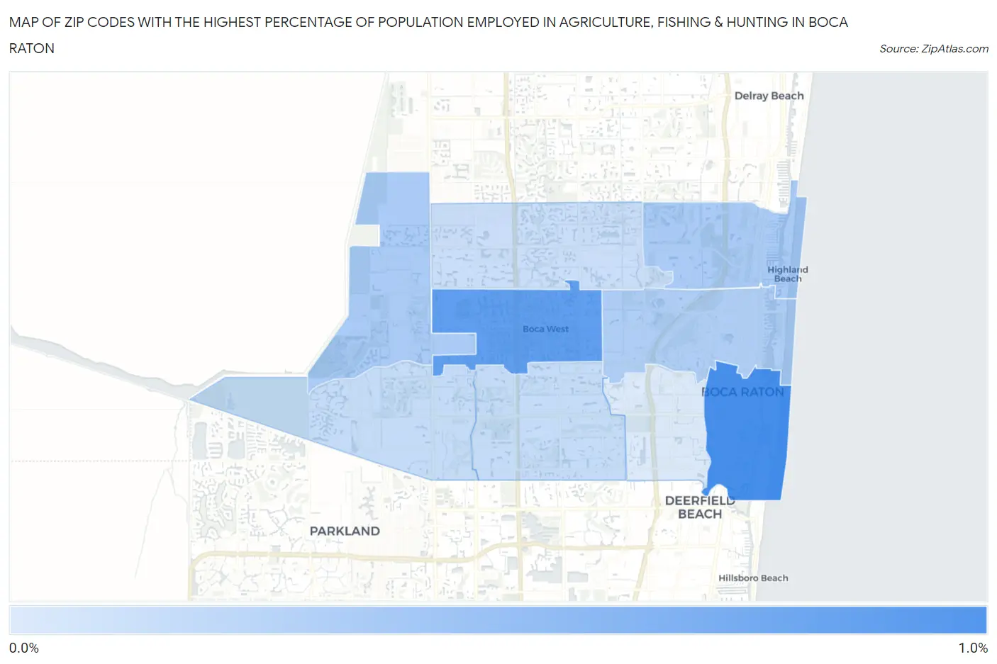 Zip Codes with the Highest Percentage of Population Employed in Agriculture, Fishing & Hunting in Boca Raton Map