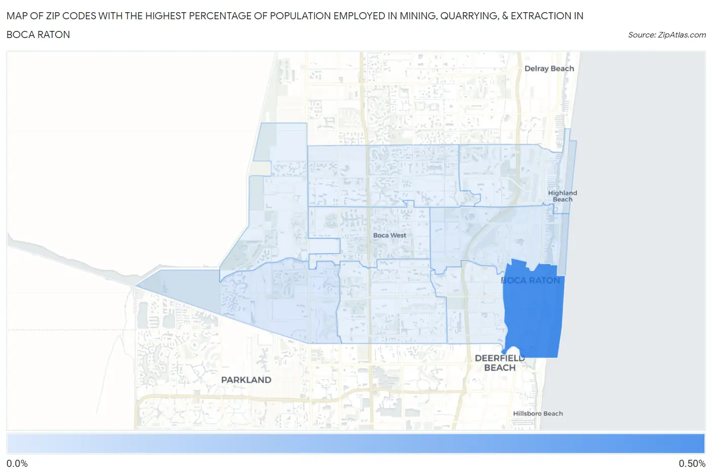 Zip Codes with the Highest Percentage of Population Employed in Mining, Quarrying, & Extraction in Boca Raton Map