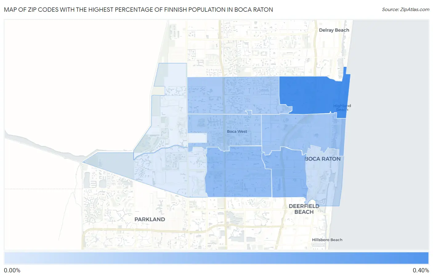 Zip Codes with the Highest Percentage of Finnish Population in Boca Raton Map