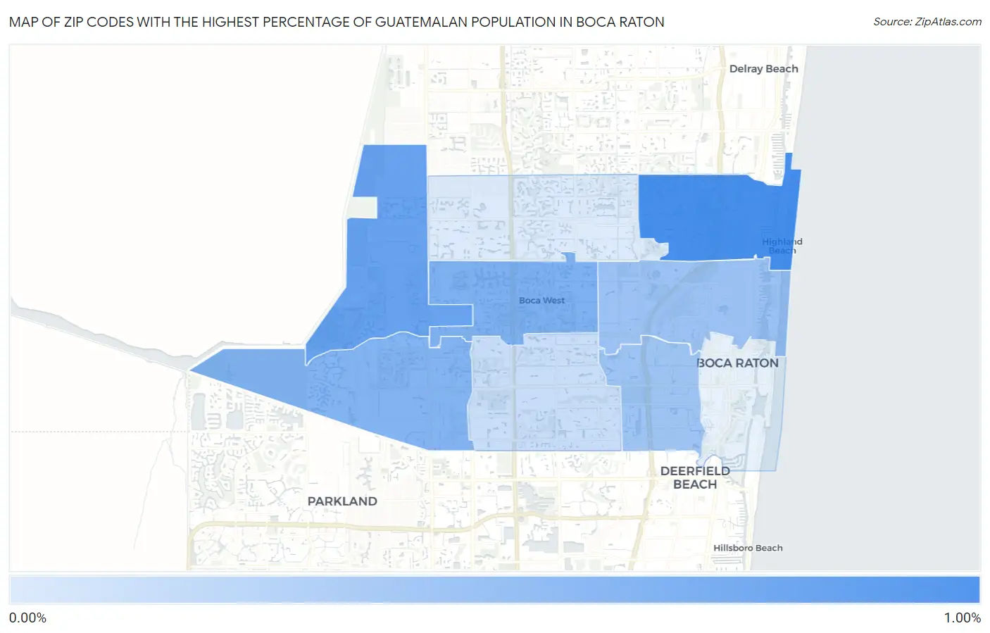 Zip Codes with the Highest Percentage of Guatemalan Population in Boca Raton Map
