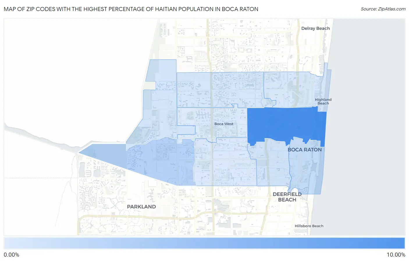 Zip Codes with the Highest Percentage of Haitian Population in Boca Raton Map