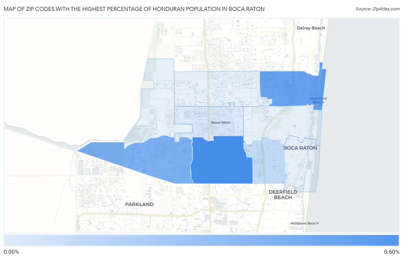 Zip Codes with the Highest Percentage of Honduran Population in Boca Raton Map