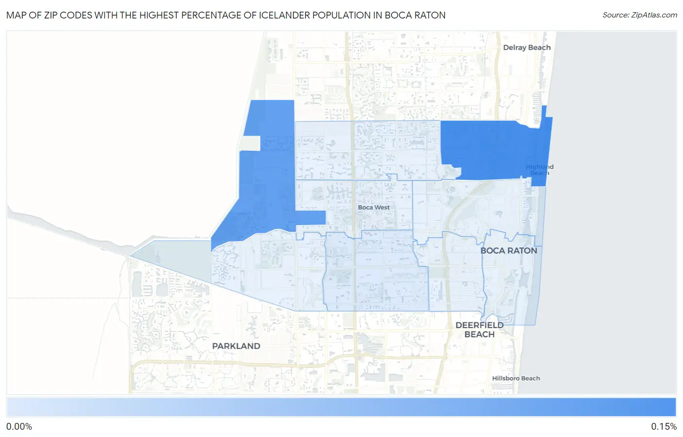 Zip Codes with the Highest Percentage of Icelander Population in Boca Raton Map