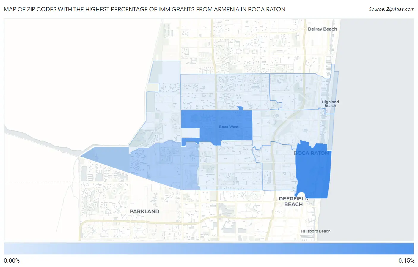 Zip Codes with the Highest Percentage of Immigrants from Armenia in Boca Raton Map
