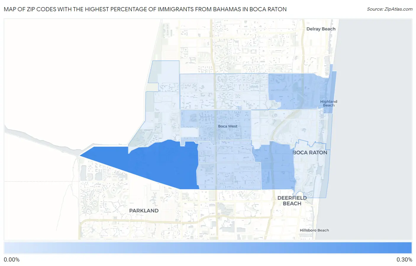 Zip Codes with the Highest Percentage of Immigrants from Bahamas in Boca Raton Map