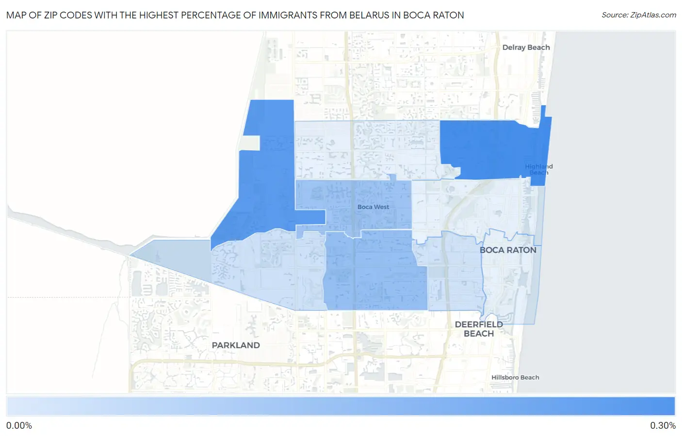 Zip Codes with the Highest Percentage of Immigrants from Belarus in Boca Raton Map